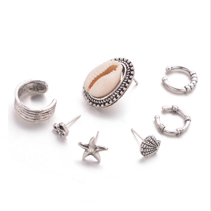 7 шт./лот корпус в стиле бохо и тибетское серебряное кольцо для козелка ушной