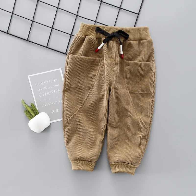 Весенние однотонные вельветовые Длинные повседневные брюки с карманами и высокой талией для маленьких мальчиков детские спортивные штаны для отдыха