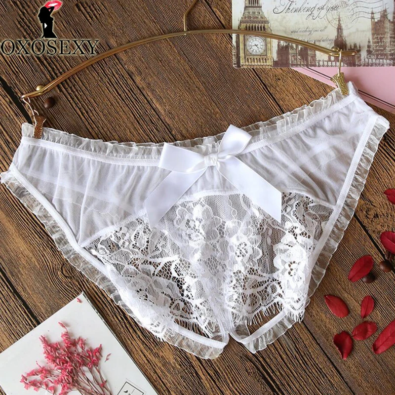 Сексуальные прозрачные кружевные трусики с вырезом белые черные эротичные