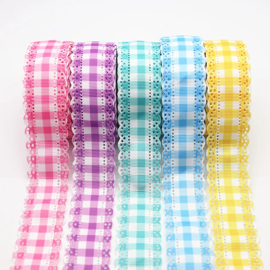 50 Yards Grosgrain Hollow Lace Ribbons Grid Printed Ribbon 30MM For Hair Bows DIY Crafts Handmade Accessories M19040703 | Дом и сад