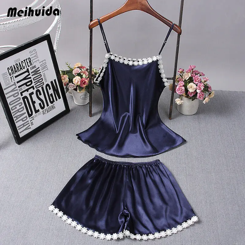 Женская атласная шелковая одежда для сна из 2 предметов топы без рукавов с