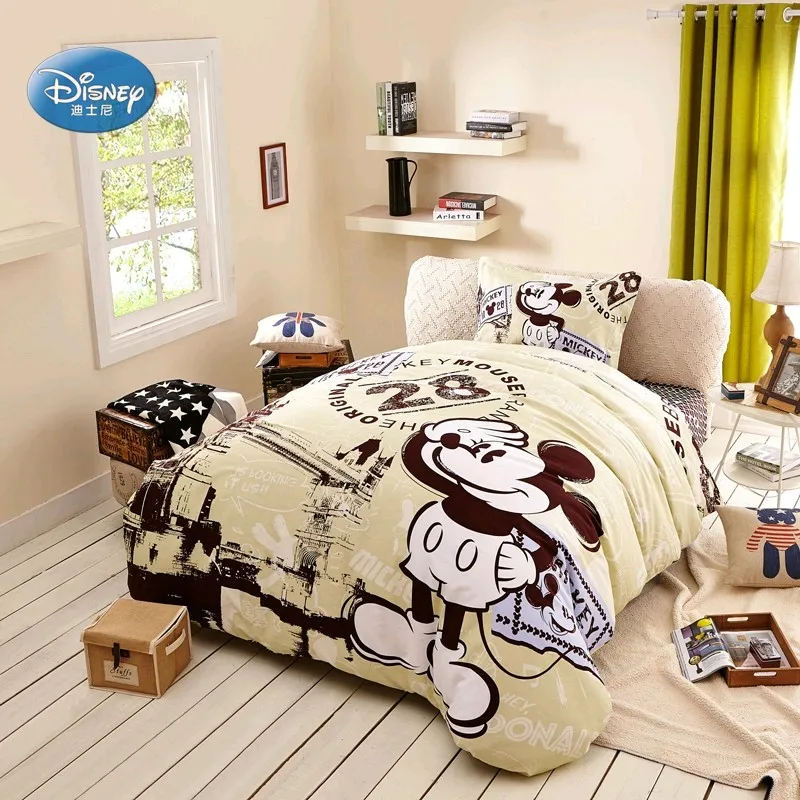Disney шампанское коричневый Микки Маус шлифованные постельные принадлежности наборы для детей или взрослых простыня пододеяльник наволочки две королевы