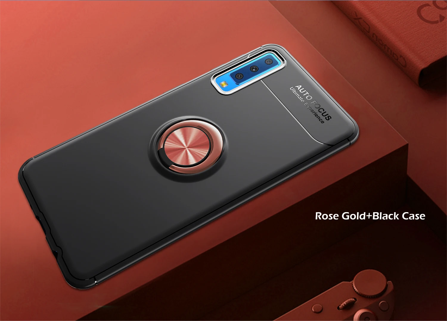 Металлический магнитный держатель силиконовый чехол для samsung Galaxy A7 A9 S9 S8 A6 Plus Note 8 9 J4 J6 J8 чехол 360 Вращающийся Магнитный чехол из ТПУ - Цвет: black and rose ring