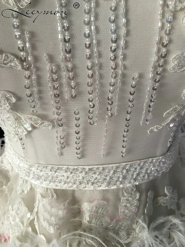 Фабрика роскошные Перья короткие свадебные платья 2017 кружево Аппликация aequine