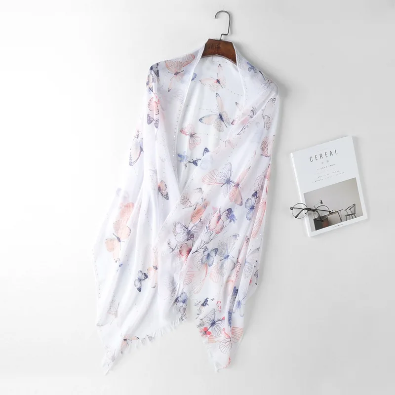 Женский шарф с бабочкой модный вискозный блестками и принтом бахромой шали