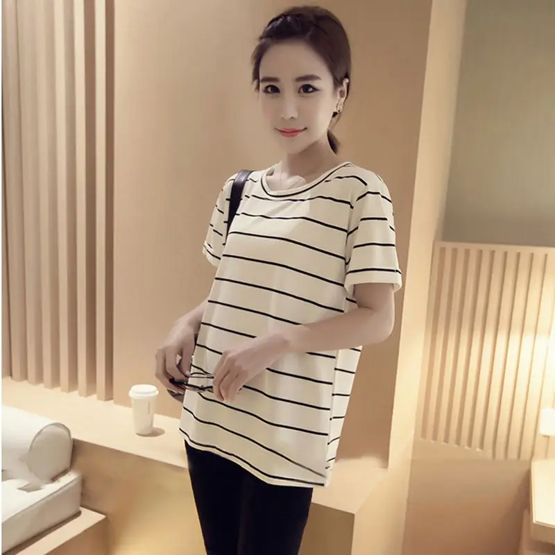 Летняя женская футболка Модный пуловер с круглым вырезом короткий рукав