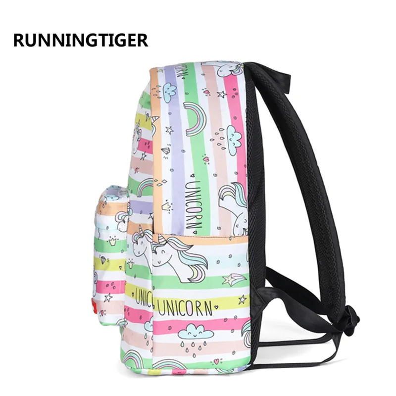 RUNNINGTIGER милый рюкзак с принтом единорога модный школьный для девочек Холщовый