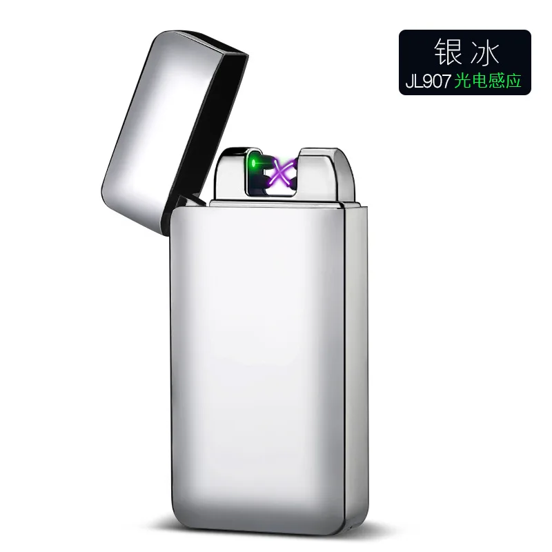 Silver Лазерная Индукционная двойная дуговая зажигалка, быстрая зажигать сигарету, зажигалка с 3D принтом, USB электронные Плазменные зажигалки, гаджеты для мужчин, подарки - Цвет: Silver