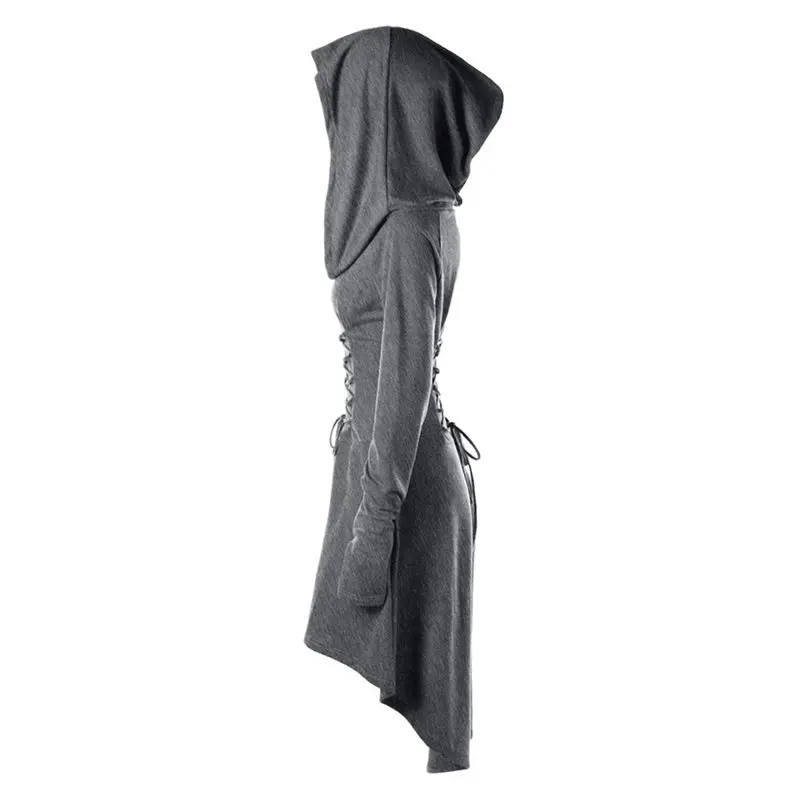 Летнее повседневное готическое Черное женское миди платье с капюшоном размера