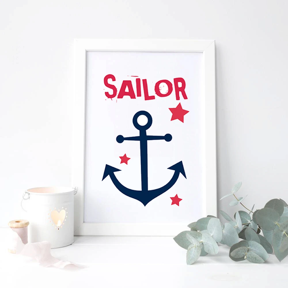 Темно-синий моряк морская детская цитата якорь холст печать для женского декора