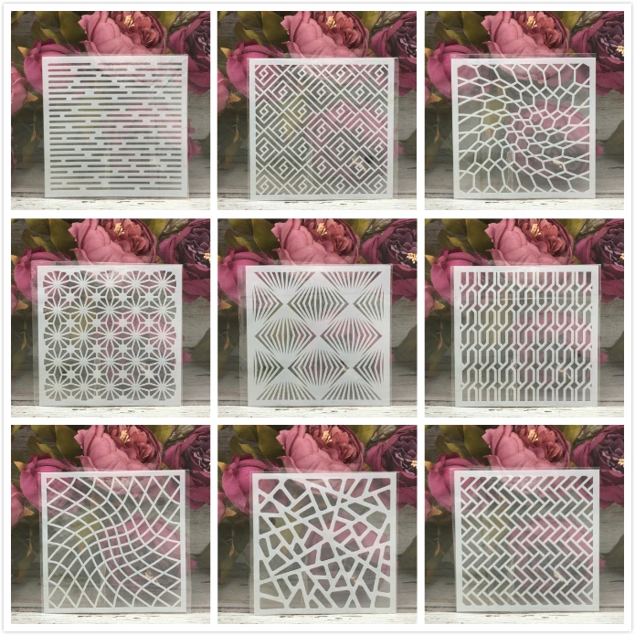 

9Pcs/Set 5" Geometry Matrix DIY Layering Stencils Painting Scrapbook Coloring Embossing Album Decorative Card Template