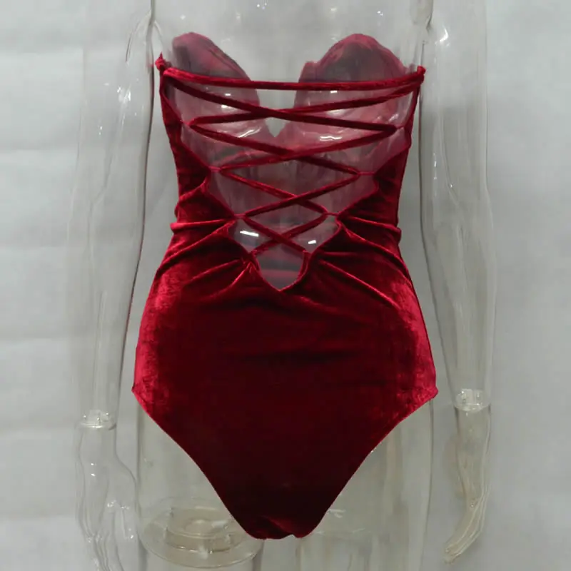 2017 полые Цельный купальник Холтер назад темно красный и черный с открытыми