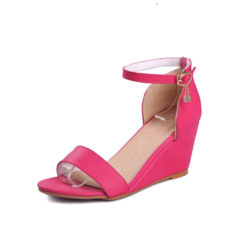 rose red MORAZORA/ г., Новое поступление, женские босоножки Летняя обувь из pu искусственной кожи с пряжкой удобная модная обувь на платформе женские модельные туфли белого цвета - Цвет: rose red