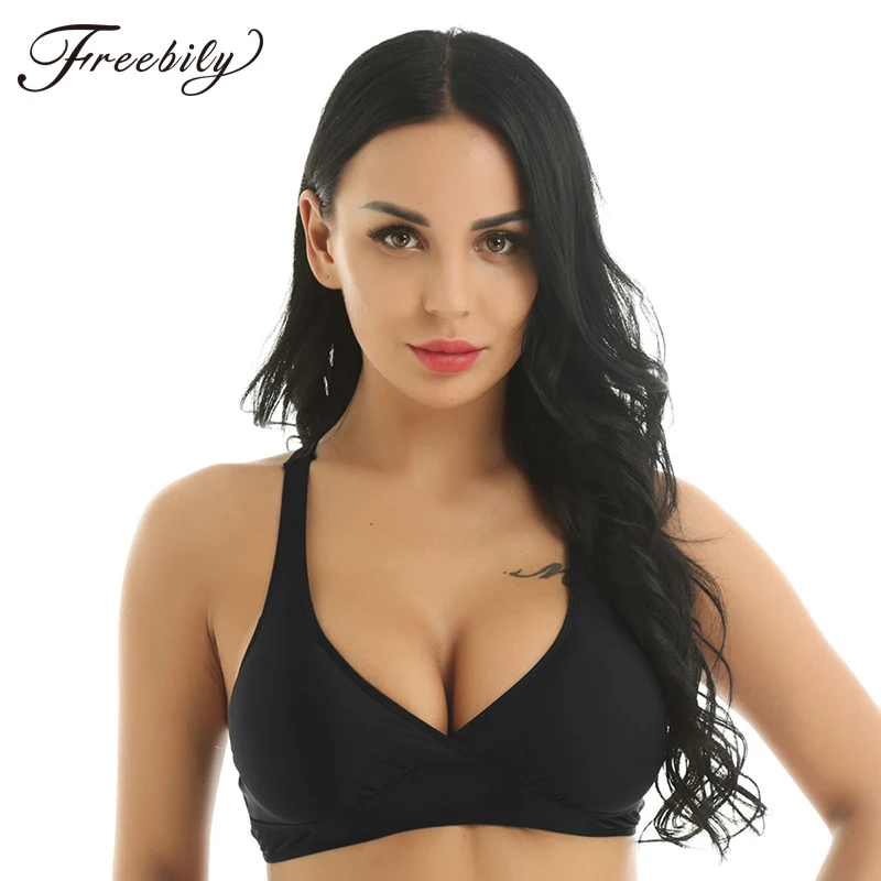 Женский раздельный купальник бикини однотонный с перекрещивающимися на спине