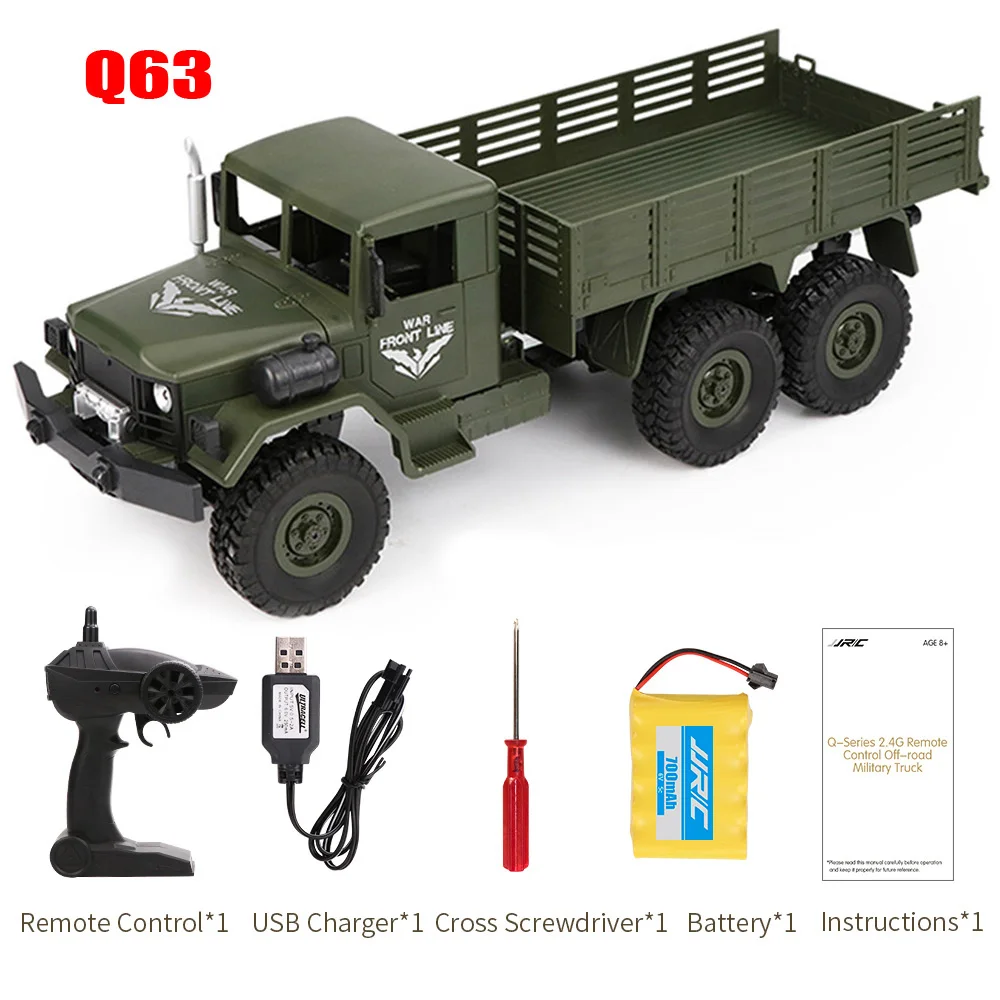 Q63-G 1:16 Радиоуправляемый грузовик 2,4 ГГц, Радиоуправляемый внедорожник, военный грузовик, автомобили, моделирование, тело автомобиля, сборка, детская машина, игрушки в подарок - Цвет: Q63-G