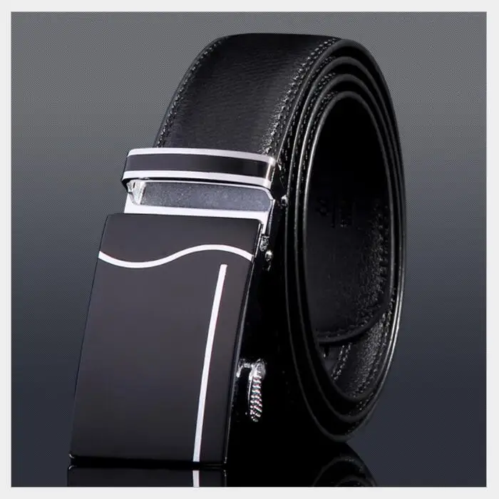 Мужской ремень большого размера 60 дюймов черный с серебряной автоматической