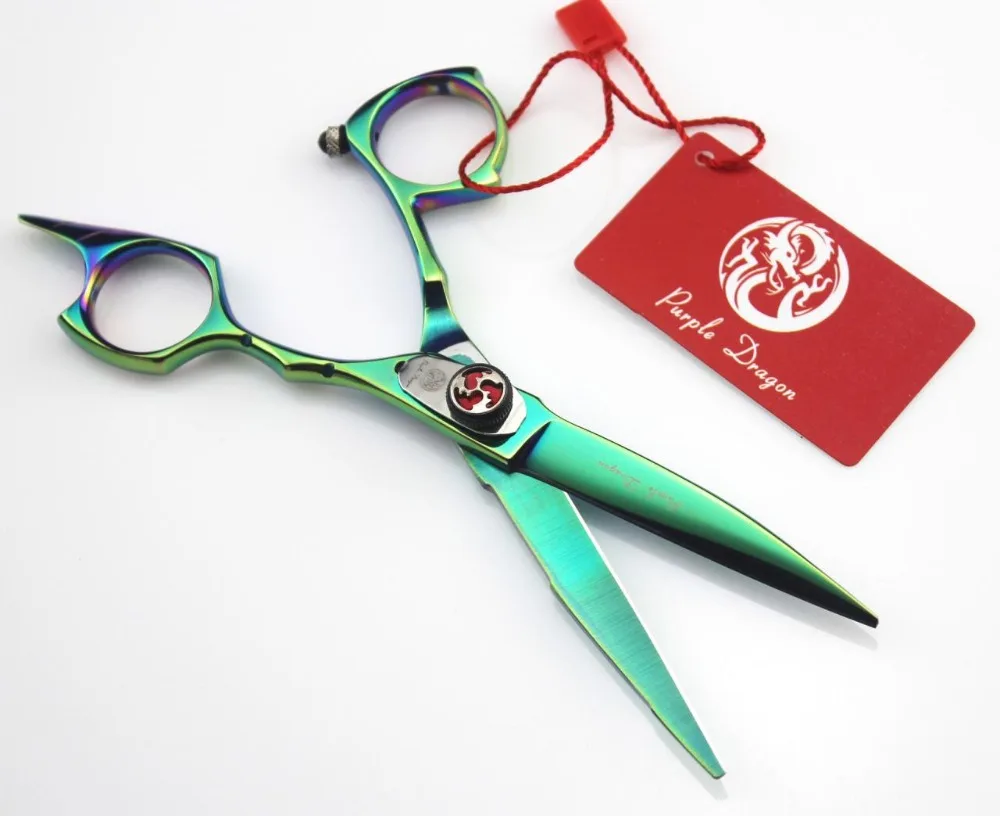 Быстрая доставка профессиональных ножниц для волос 5,5 дюйма Япония 440C зеленая парикмахерская стрижка с кожаным чехлом.