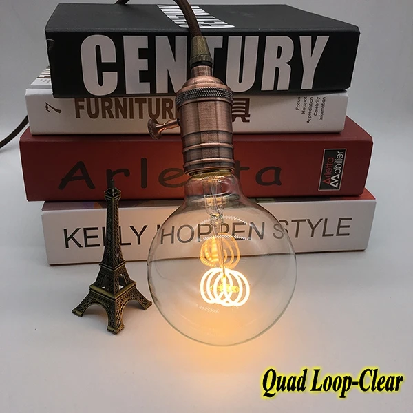 Quad Loop-Clear G95 декоративная лампа со светодиодными нитями на цоколе 4 W светодиоидная лампа с регулируемой яркостью Светодиодная лампа-свеча Эдисона 220 V - Испускаемый цвет: Quad Loop-Clear