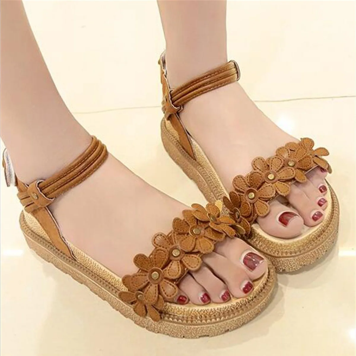 Симпатичное цветочное летнее платье женская летняя обувь на платформе Обувь