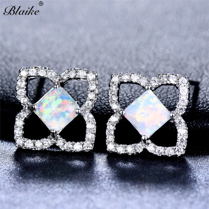 Blaike Boutique квадратные серьги-гвоздики с белым огненным опалом/Цирконом для женщин