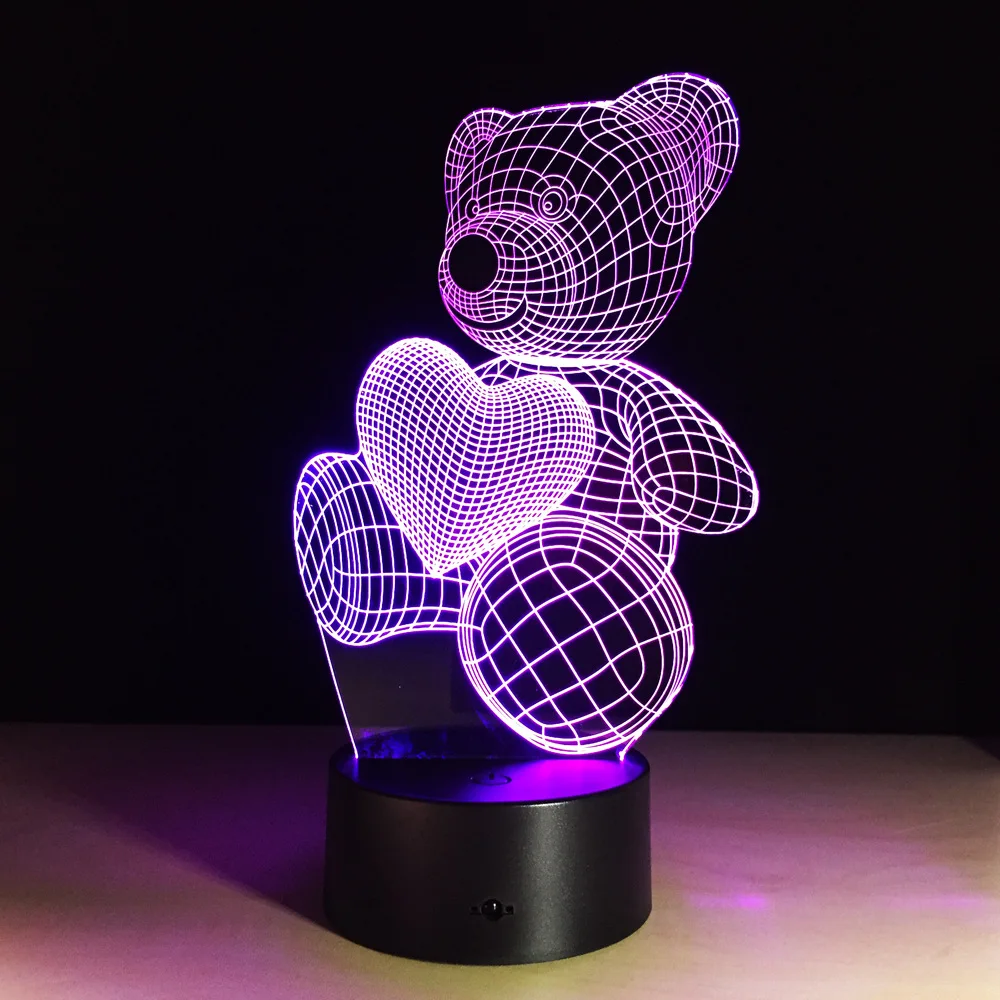 

3d-лампа меняющая цвет в виде животного, мишка тедди, светящаяся кукла с подсветкой и USB любовным медведем, милый подарок для детей, друзей, де...