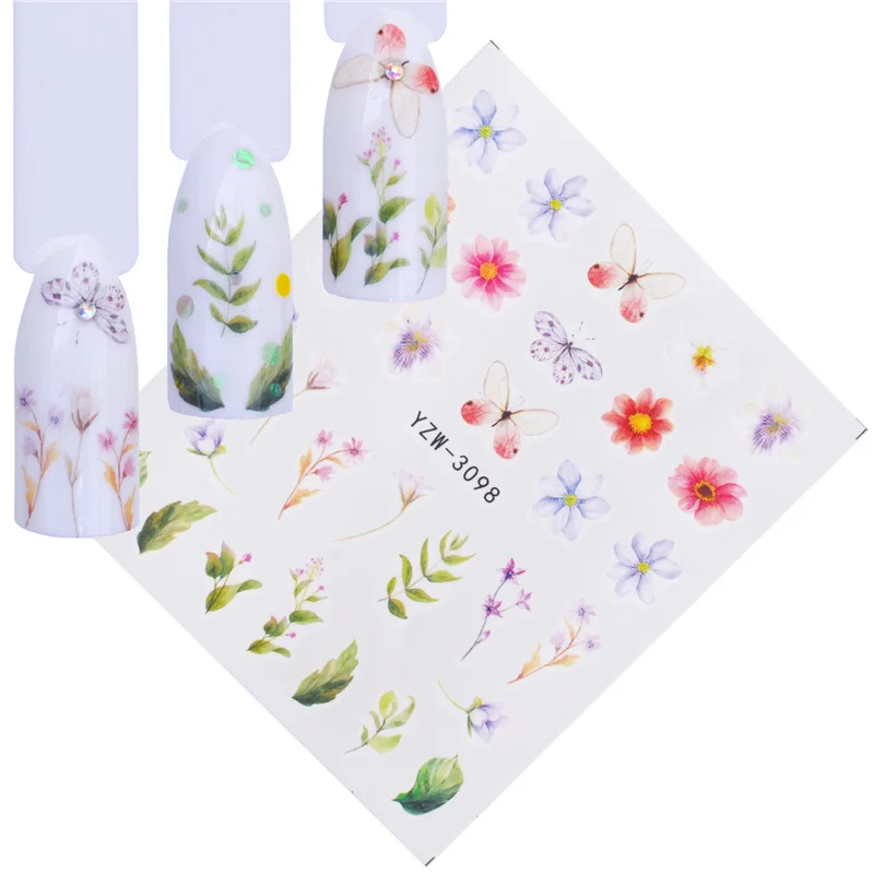 

LCJ 12 PCS Nail Stickers Water Decals Butterfly Rose / Wolf / Necklace / Plum Slider Manicure Nail Art Decoration