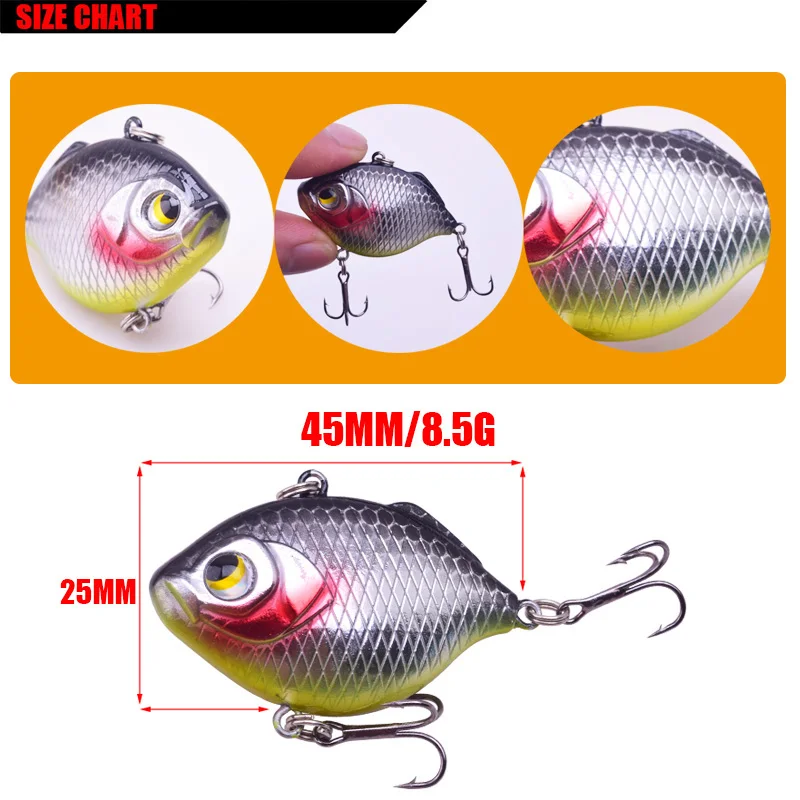 1Pcs VIB Vibration Fishing Lure 4.5cm 8.5g Sinking Crankbait Underwater Winter Ice Fishing Artificial Hard Bait Lure Pike Trout