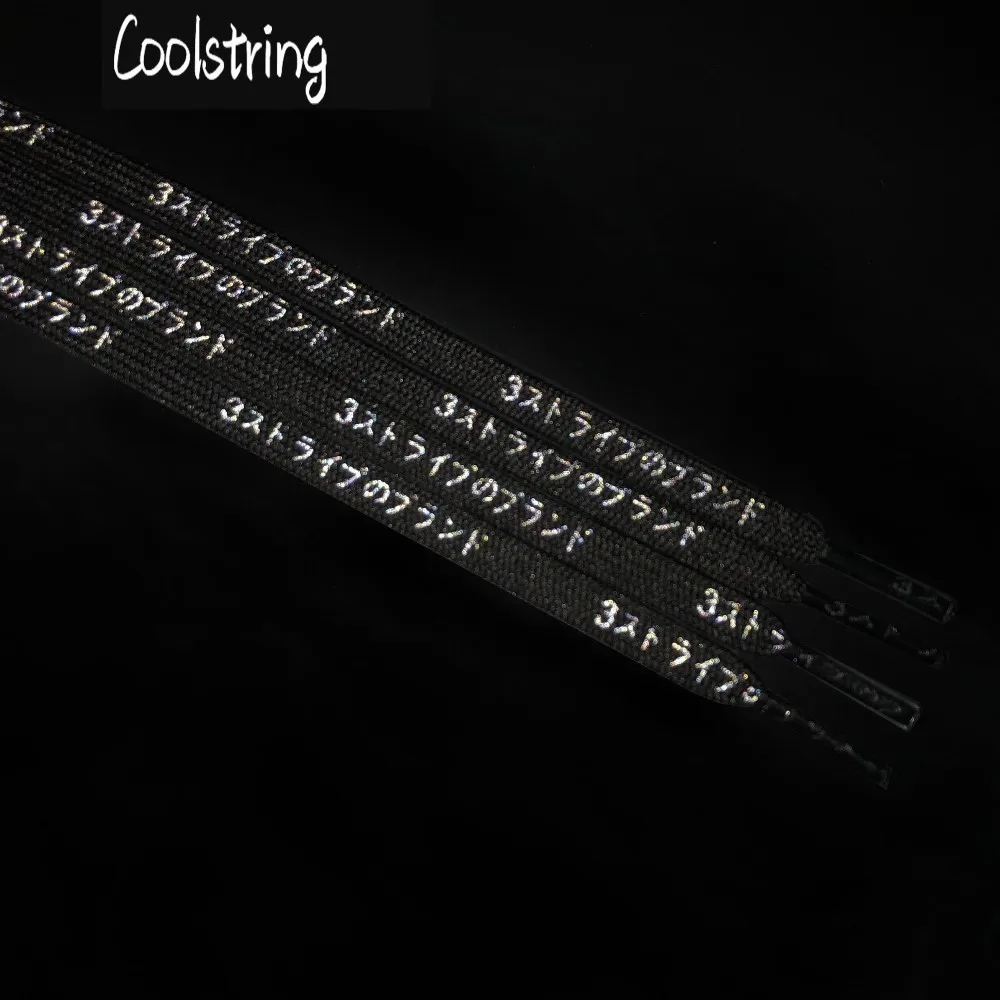 Coolstring обувь на плоской подошве с принтом с рисунком белого и черного цвета 3M Светоотражающие буквы японский шнурки Кричащие шнурки, платье-футляр, шнурки для обуви