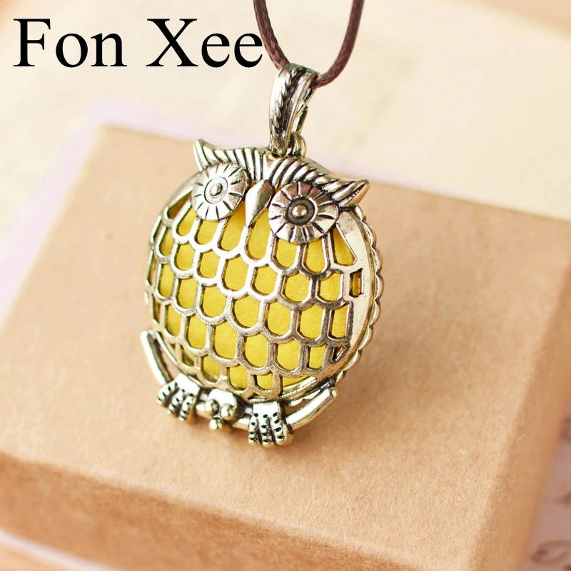 Для женщин Резные подвеска в виде совы с желтым Pad эфирное масло колье