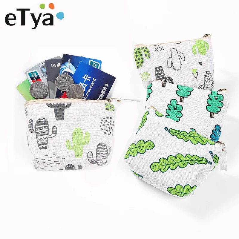 ETya, холщовый Кошелек для монет, женский, детский, Цветочный, на молнии, маленький кошелек, Женский ключ, кредитный держатель для карт чехол, сумка, милые кошельки