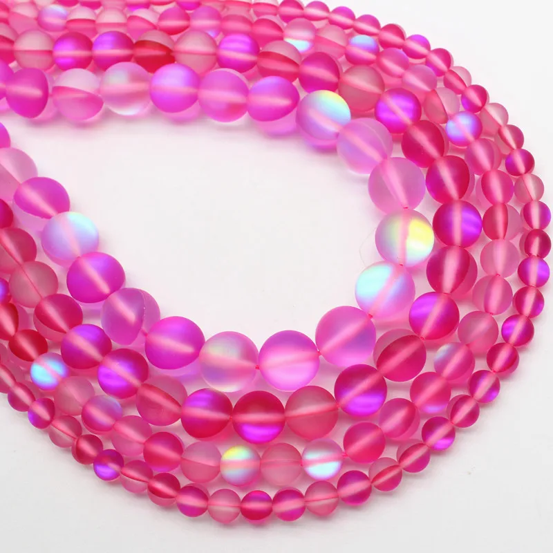 Rose Flash Bead 6, 8, 10, 12 мм мерцающие круглые матовые бусины из лунного камня с лабрадоритовыми кристаллами, круглые бусины для браслета и ожерелья, DIY ювелирные изделия Mak - Цвет: Rose Flash Bead