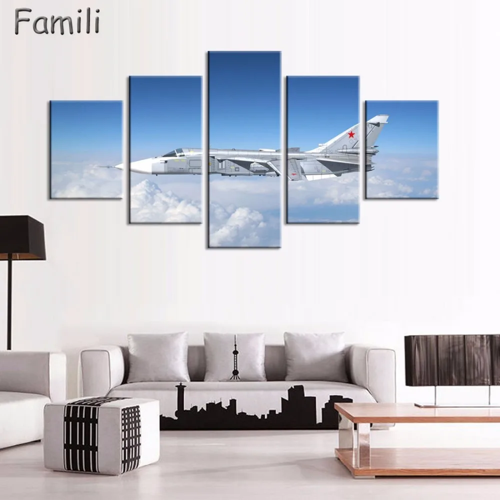 Картина на холсте с современным принтом истребителей самолетов Настенная