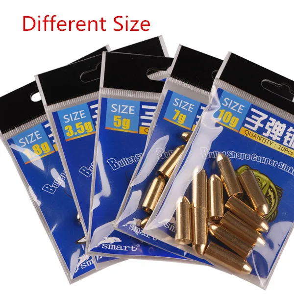 differece size Умные медные свинцовые грузила, 50 шт./лот, 1,8 г, 3,5 г, 5 г, 7 г, 10 г, вес в ассортименте, в форме пули, рыболовные снасти, грузила, рыболовные инструменты - Цвет: differece size