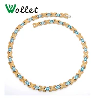 wollet jewelry 5 in 1 pure titanium magnetic necklaces for women blue cz crystal germanium infrared gold filled high quality