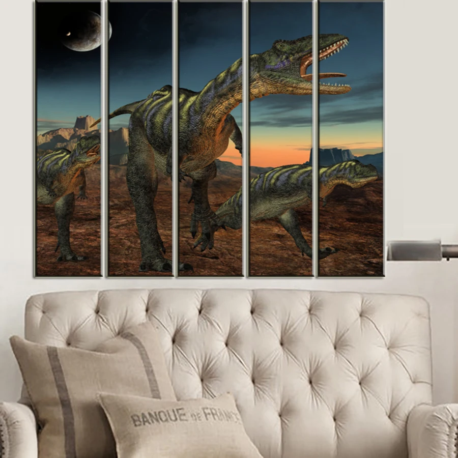 5 шт. (без рамки) динозавр в лунном свете Современная животная масляная живопись