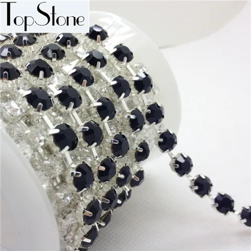 black jet TopStone Стразы ab Crystal круглая чашка цепочка с кристаллами с серебрянной акантовкой, 28ss 38ss 45ss Стекло Chatons в цепочка с подвеской в виде лапы пришивная отделка платье - Цвет: black jet