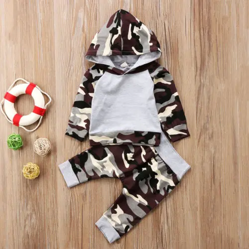 Модный комплект одежды из 2 предметов для новорожденных мальчиков камуфляжный