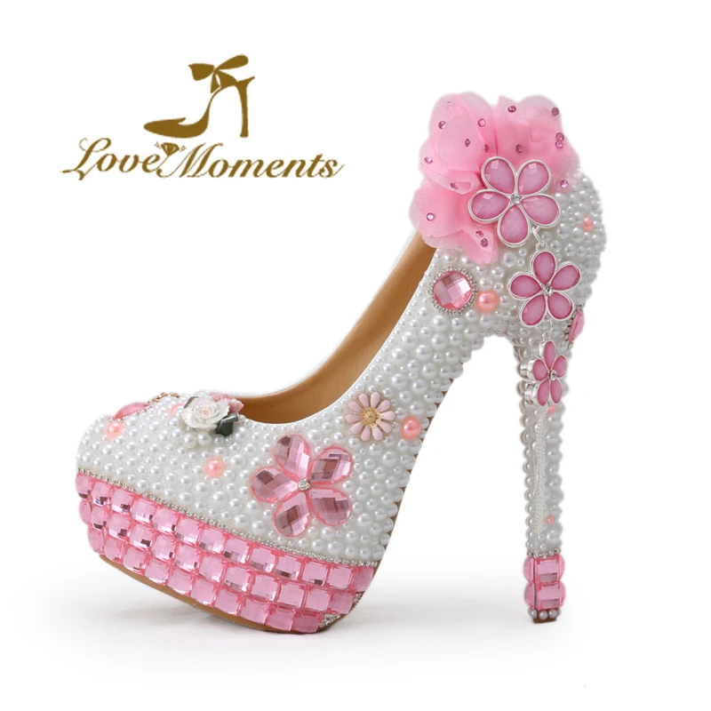 Обувь Love Moments женские розовые свадебные туфли на высоком каблуке украшенные