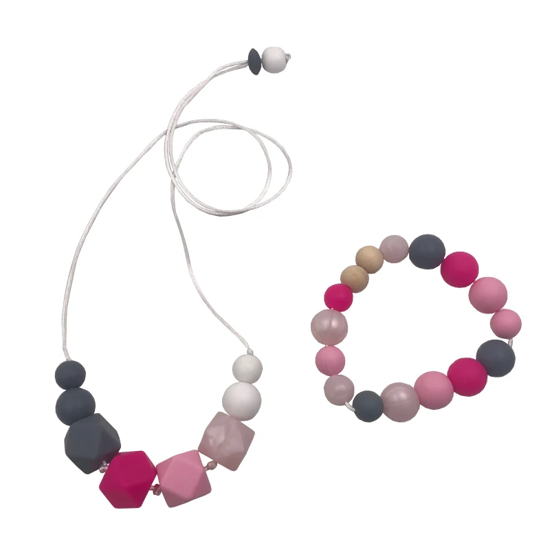 Collar de dentici&oacute;n para beb&eacute;, pulsera para mam&aacute;, cuentas de dentici&oacute;n de silicona, 100% libre de BPA-5
