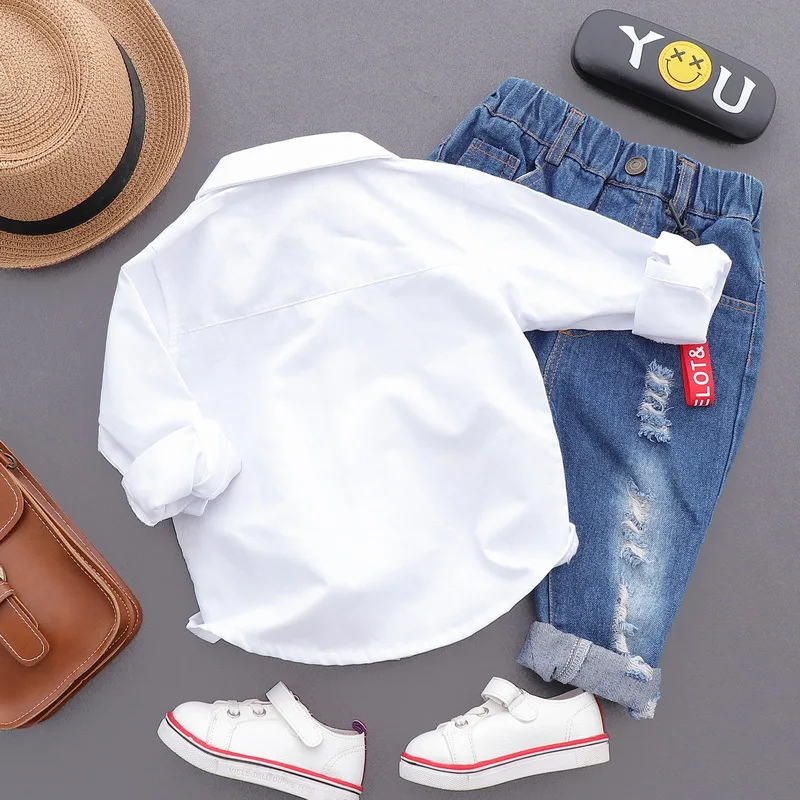 Корейский стиль 2018 весенние детские модные блузки с отложным воротником и