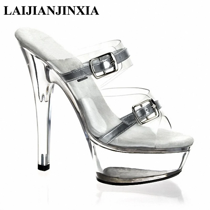 

Silver Summer Strap 15CM High Heels Platform Sexy Night Club Party Slippers Dancing Shoes Women Pole Dance Shoes