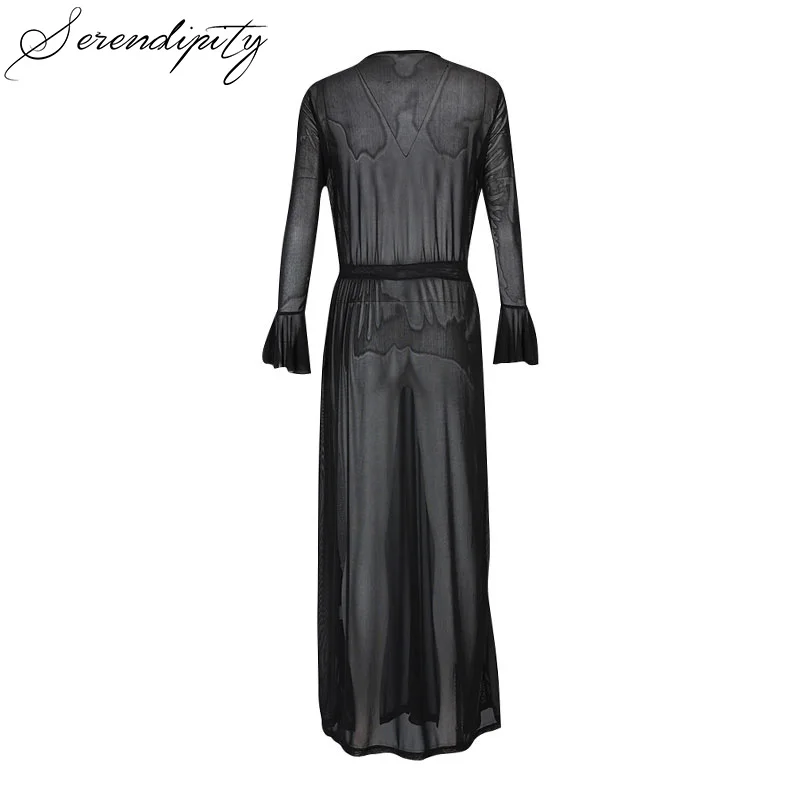 Женское Прозрачное платье кимоно SRDP черное пляжное Кардиган с длинным рукавом и