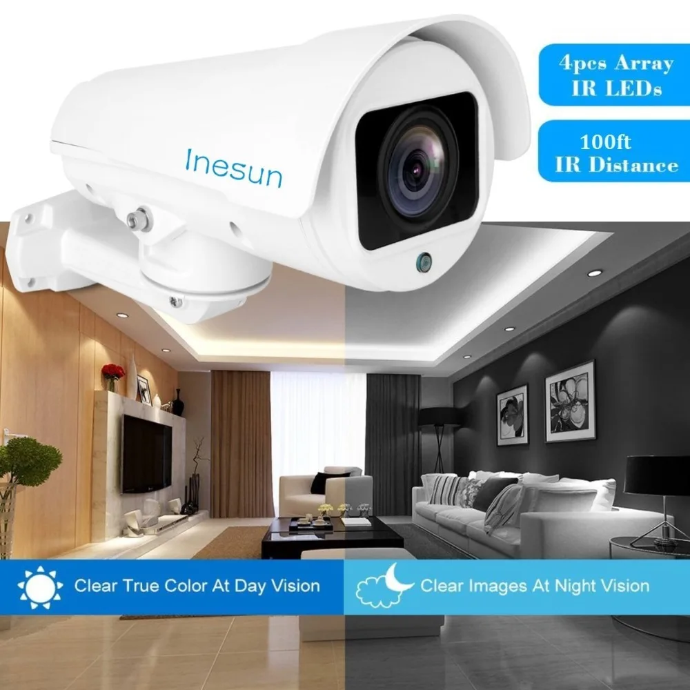 Inesun наружная HD 1080P 2MP PTZ IP камера безопасности 4X/10X зум Автофокус Объектив