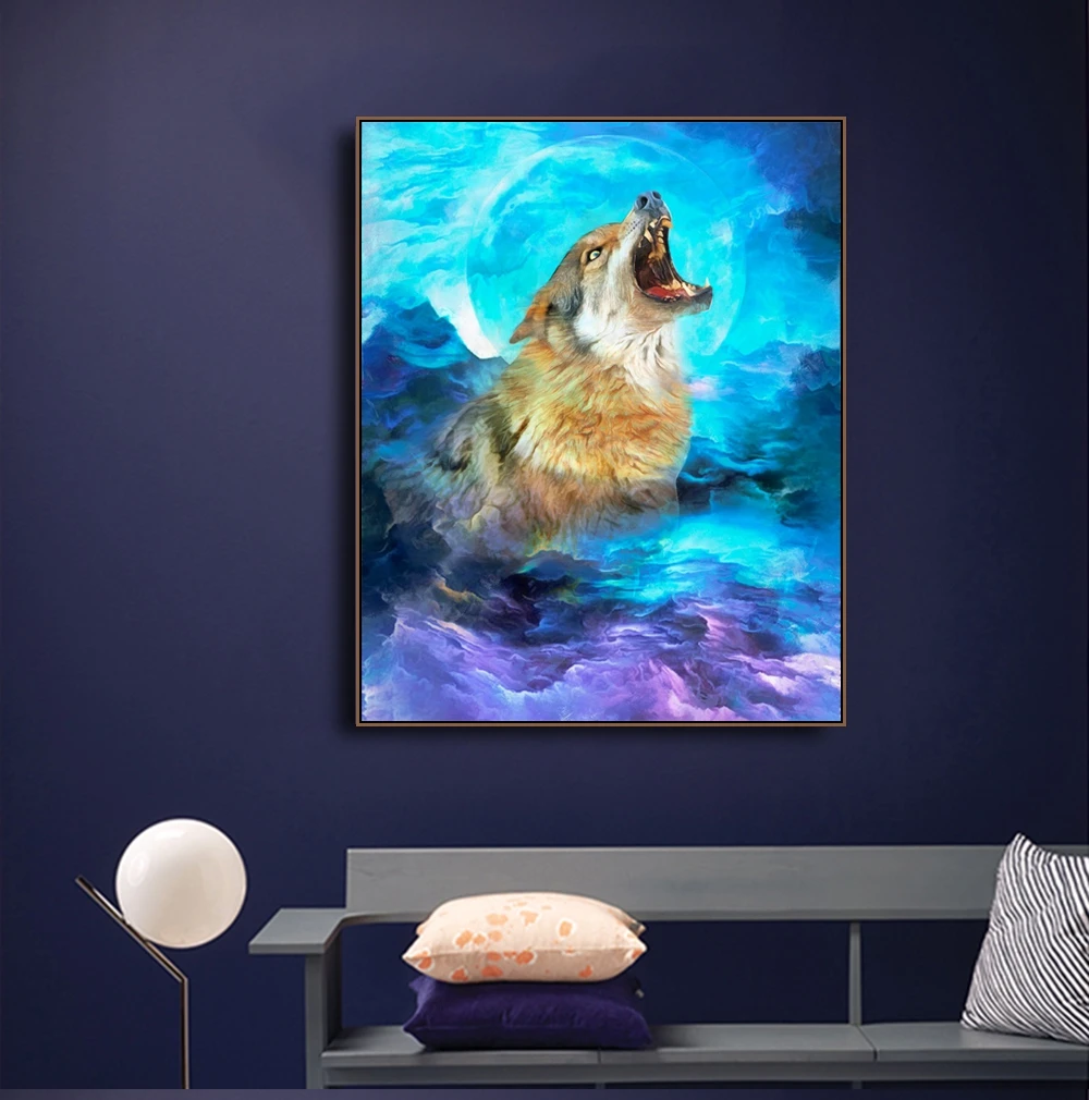 

Howling Wolf Animals Print On Canvas Home Decor Wall Art Oil Painting Wall Pictures Postesrs for Living Room Bedroom Decoration