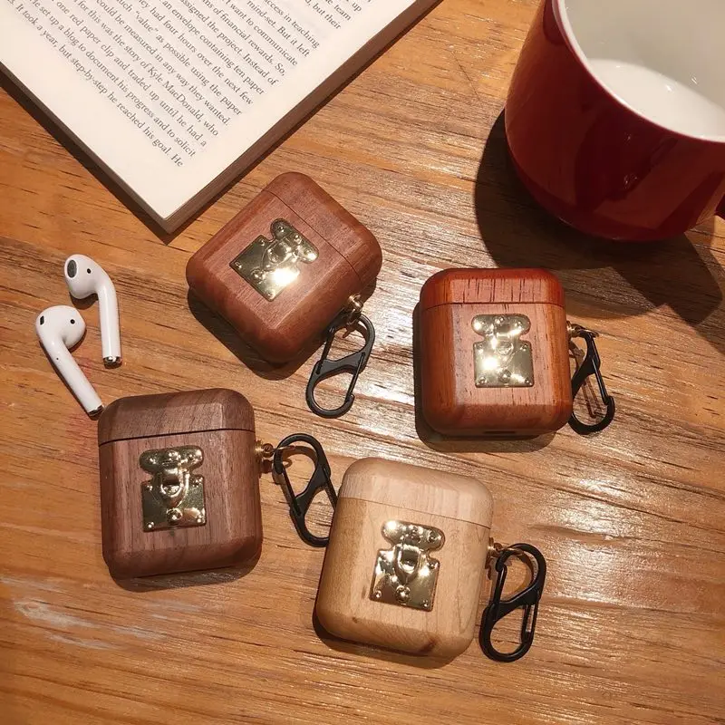 Чехол для Airpods, милый чехол для Airpods 1:1, зарядная коробка для Airpod, bluetooth-гарнитура, металлическая деревянная коробка, роскошная защита от ударов