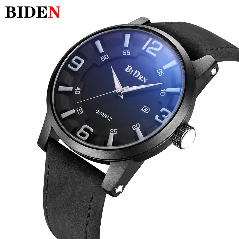 Роскошные мужские часы Топ бренд Biden Хронограф Дата спортивные наручные кожаный