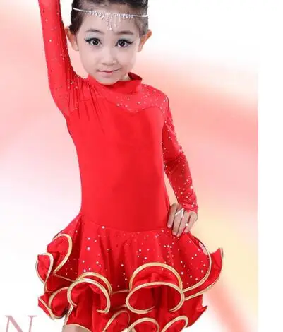 New Rhinestone Kid Girls Latin Dance Dress Costumes Child Long Sleeve Ballroom Costume Lace For | Детская одежда и обувь
