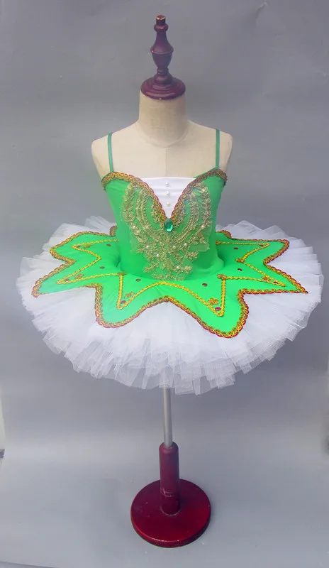 green tutu Профессиональные балетные пачки для детей из балета "Лебединое озеро" Костюм Детское платье балерины Leorard с юбкой блинное танцевальное платье для девочек - Цвет: green tutu