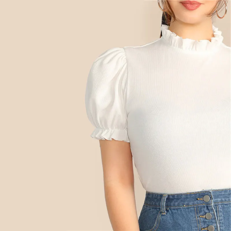SHEIN Размера Плюс Трикотажная Футболка С Оригинальным Рукавом Элегантная Футболка С Пышными Рукавами