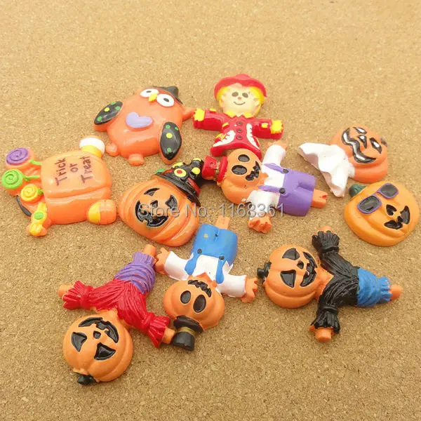 5 шт./лот украшение для волос из смолы с плоской спинкой Хэллоуина тыквы каракули